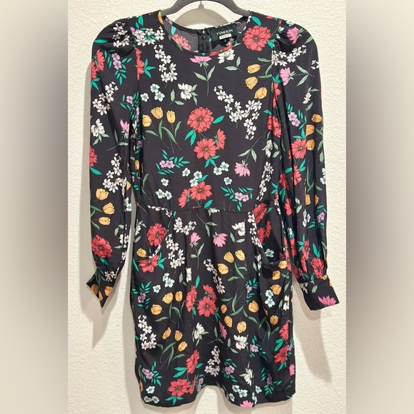 Yumi Kim Atika Black Floral Print Long Sleeve Mini Dress with Pockets- Size 2 - Picture 6 of 7